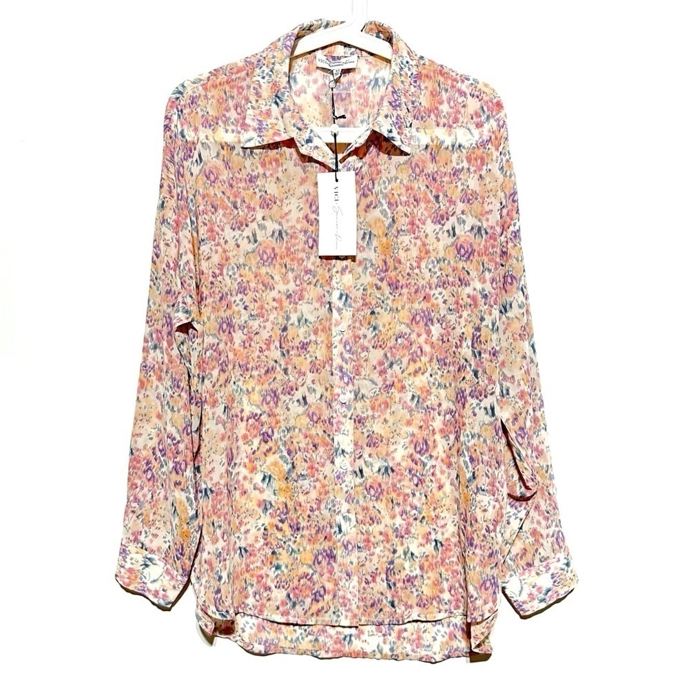 VICI X Summer Of Diane Sheer Watercolor Print Button Front Long Sleeves Shirt XS - Picture 3 of 10